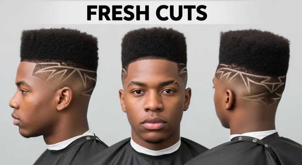 High Top Fade With Designs And Lines
