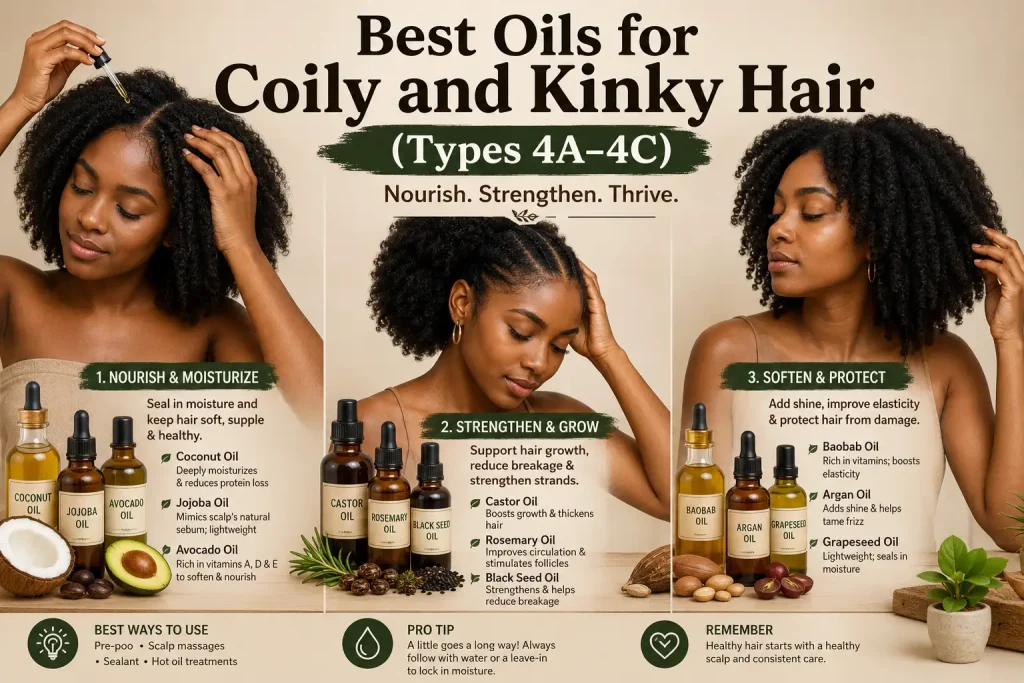 Best Oils for Coily and Kinky Hair (Types 4A–4C)