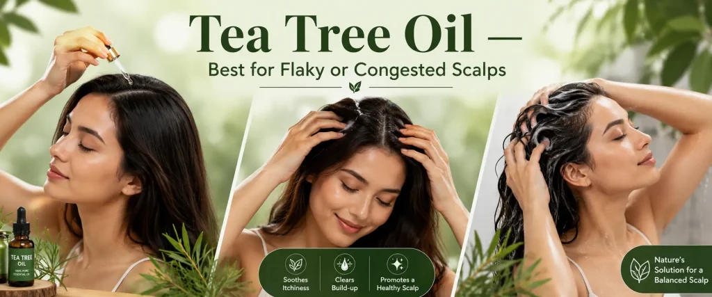 Tea Tree Oil — Best for Flaky or Congested Scalps