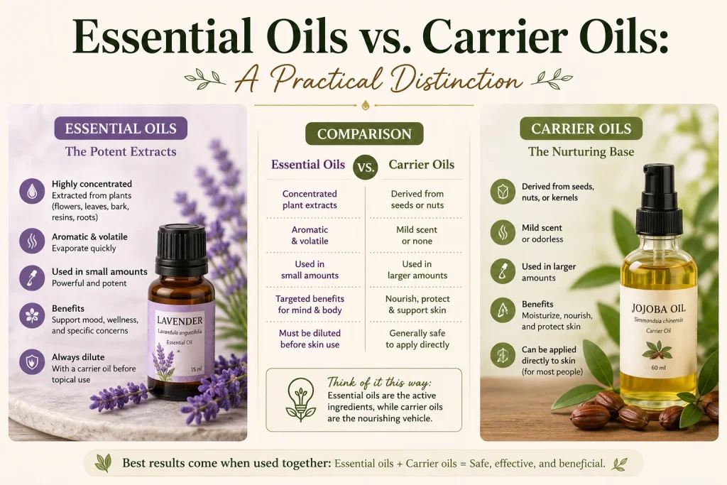 Essential Oils vs. Carrier Oils: A Practical Distinction