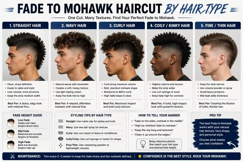 Fade to Mohawk Haircut by Hair Type